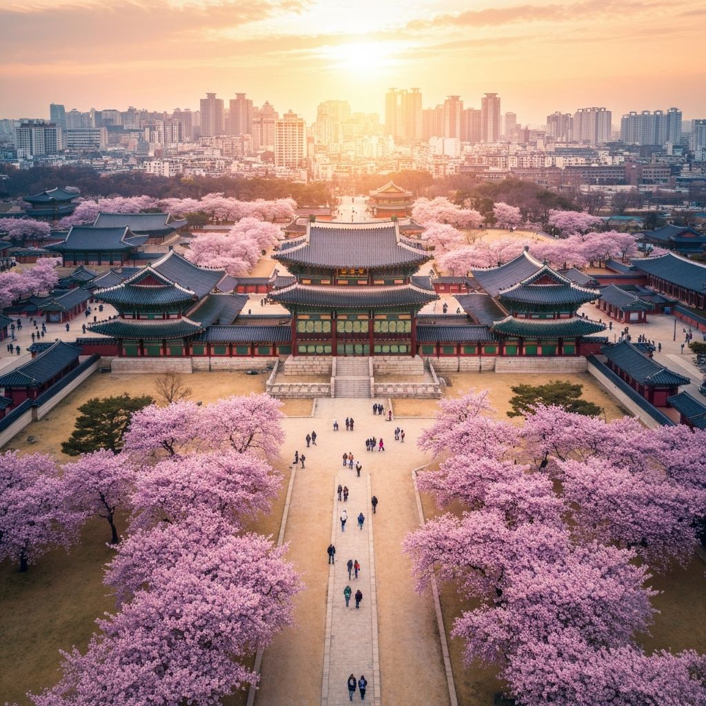Gyeongbokgung Palace during cherry blossom season