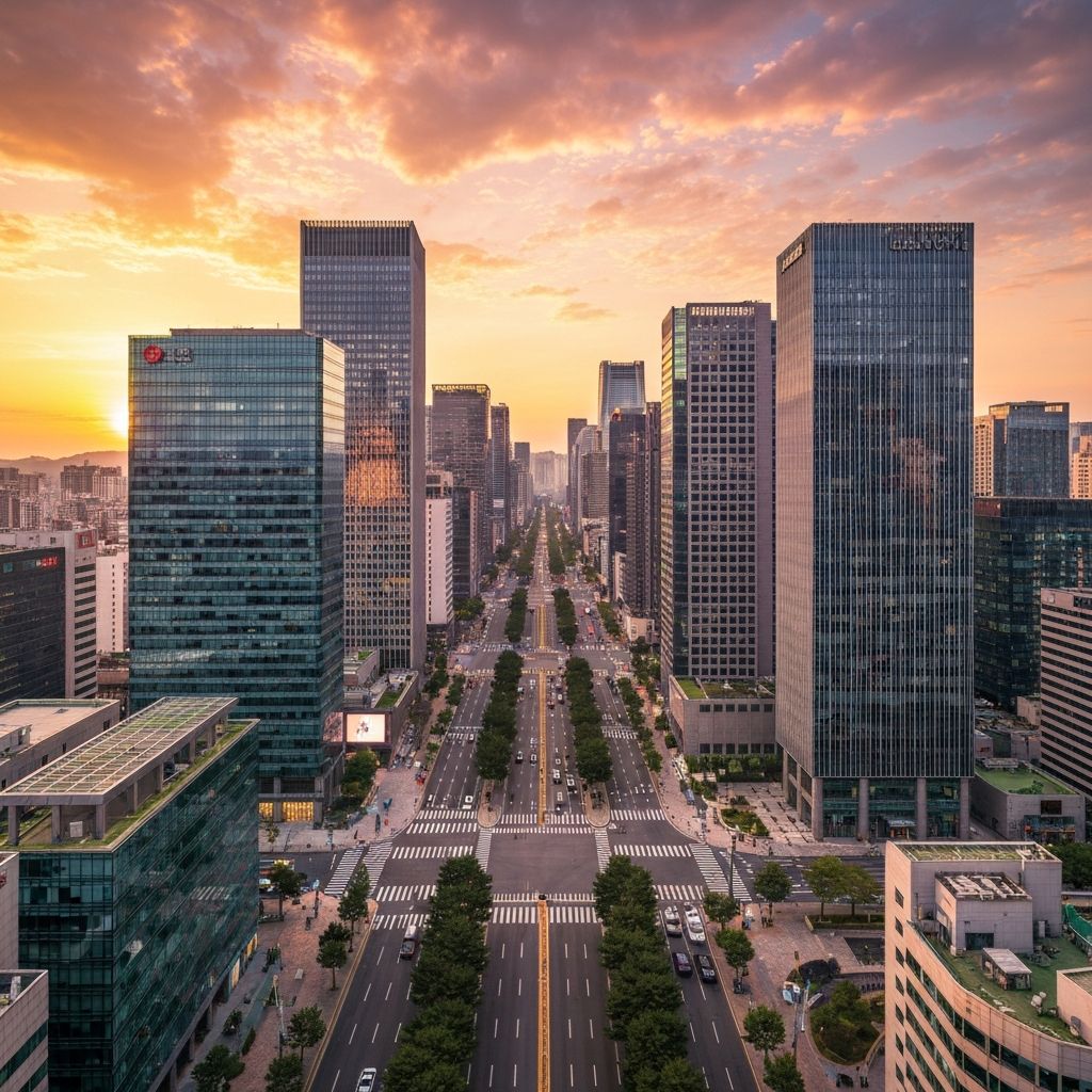 Gangnam district at golden sunset