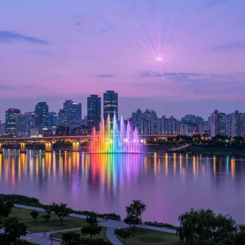 Han River Banpo Bridge rainbow fountain